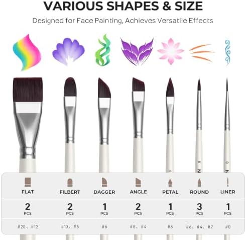 Nicpro 12pcs Face Paint Brushes Set, Soft Face Painting Brushes White