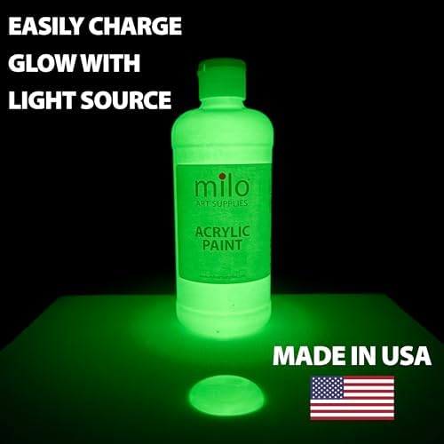 milo Glow in the Dark Acrylic Paint, Clear Phosphorescent Glow, 16oz Bottle
