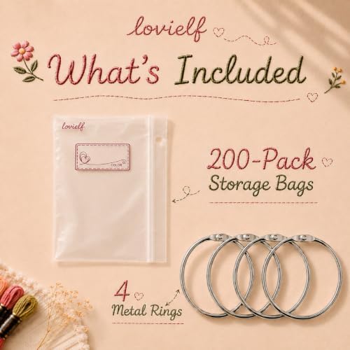 Embroidery Threads Cross Stitch Floss Bag Organizer 5.12 x 3.6 inch - 200 Pack with 4 Rings
