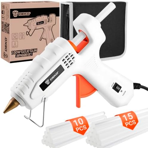 Hot Glue Gun Full Size: DEKOPRO 60/100Watt Dual Temp Hot Glue Gun Kit with 25 Glue Sticks, Organize Storage Case, Heavy Duty Heat Glue Gun Tool Set for Home Repair, Art & Crafts, DIY White