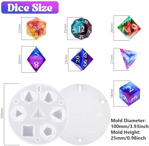 KISREL Dice Resin Molds, DND Dice Set and Organizer Box Epoxy Resin Mold with 7 Standard Stereoscopic Dice Cavities, Silicone Molds for Resin, DND Dice Set Making Kit, Table Board Game