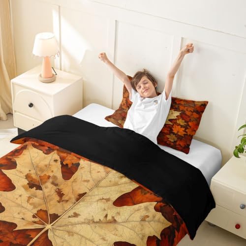 Erosebridal Maple Leaf Duvet Cover Twin Size Autumn Fall Bedding Set for Kids Boys Girls Boho Vintage Comforter Cover Modern Abstract Bedclothes Room Decor