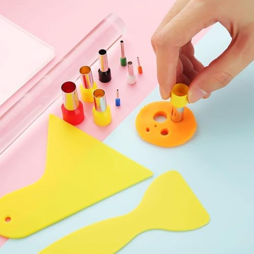 Yayatty Polymer Clay Tools, Acrylic Clay Roller, Acrylic Sheet, Rotary Cutting Mat, Round Polymer Clay Cutters with Clay Slicer Blade for Pottery and Sculpture, 22 PCS