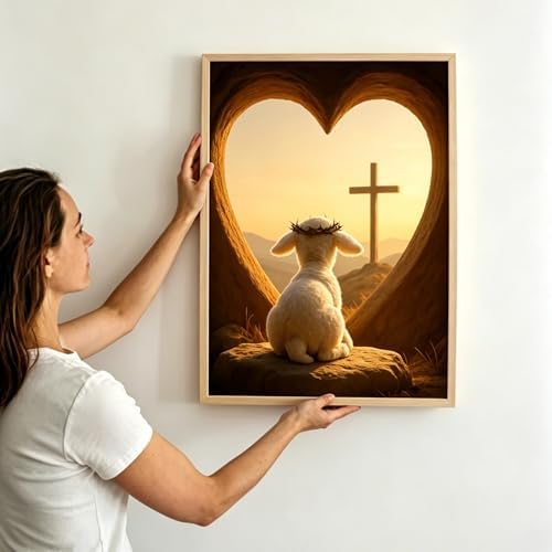 Religious Diamond Painting Kits for Adults – Lamb with Crown of Thorns and Cross, 5D DIY Full Drill Round Gem Painting by Numbers, Diamond Art Kit for Beginners, Home Wall Decor Gift, 12x16 Inch