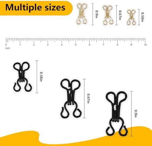 72 Pairs Hook and Eye Sewing Kit – Black and Gold Bra Hooks Replacement in Multiple Sizes, Ideal for DIY Clothing Repairs, Underwear Alteration, and Home Sewing, with Storage Box