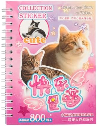 ZHIJIANHZ Cat Sticker Book with Meme Stickers 30 Pages Over 800 Die Cut Stickers with 3 Coating Types for Scrapbook Journal and Planner Sticker Album with Premium Art Paper and Cute Design