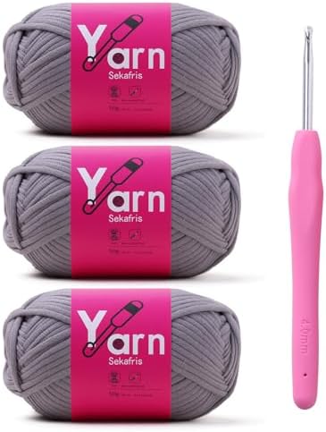 Crochet Yarn 150g/163.5yds Cotton Yarn for Crocheting - Crochet Knitting Yarn for Beginners with Easy-to-See Stitches - Yarn for Crocheting - Parfait Chunky Yarn -Cotton-Nylon Blend (Grayish)