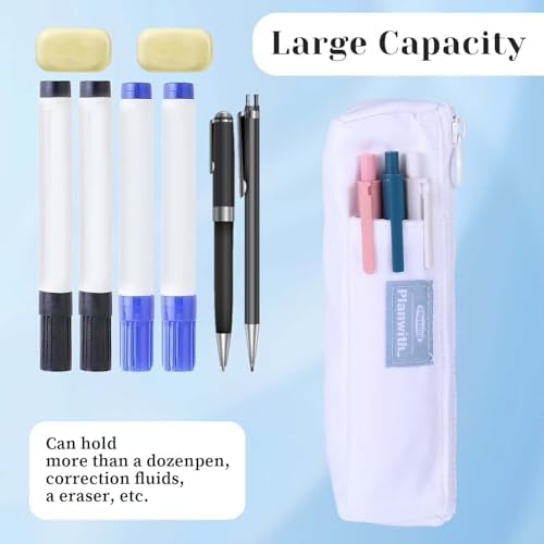 Elastic Pen Holder for Notebook, Zipper Notebook Pencil Pouch Small Pencil Holder Pouch with Adjustable Elastic Band Slim Pencils Bag Journal Pen Holders for Office Home Stationary Supplies(White)