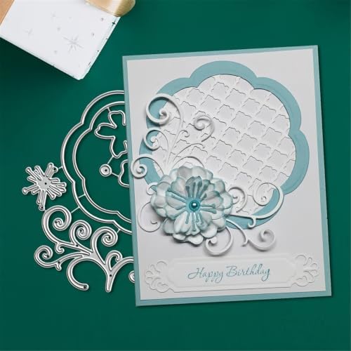 Scrapbooking Die-Cuts, Layer Frame Net Set Metal Cutting Dies for Card Making, Paper Craft Template, Background Embossing Stencils, DIY Album Décor (Curved Flower Vines-13x9.8cm)