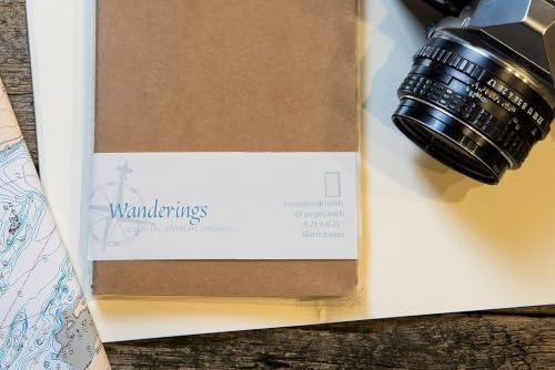 WANDERINGS Blank Regular Size Travelers Notebook Inserts | 4.25" x 8.25" (11 x 21cm) | 100 GSM Paper | 6 Hand-sewn Booklets/360 Pages | Travelers Notebook Refills for Journals, Diaries, Planners