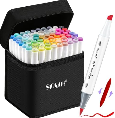 SFAIH 72 Alcohol Markers for Relaxing Coloring, Dual Brush & Chisel Art Set | Stress Relief & Self-Care, Quick-Dry, No Bleed, Blendable, Adult Coloring, Mandalas, Patterns, Premium Case, Gift-Ready
