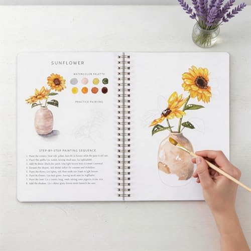 Watercolor Workbook for Beginners, 24 Colors Paint Kit with Floral Designs on Premium Paper, Watercolor Coloring Book for Adults Teens, Perfect Creativity Exploration Gift to Spark