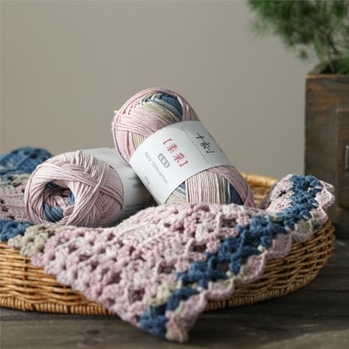 Fine Knitted and Crocheted Cotton Yarn, 100% Long Staple Cotton Yarn Multicolour Gradient Yarn, Infant Sports, 2 Packages 100 g/3.52 oz (50 g/162 yds per Strand)-sc01