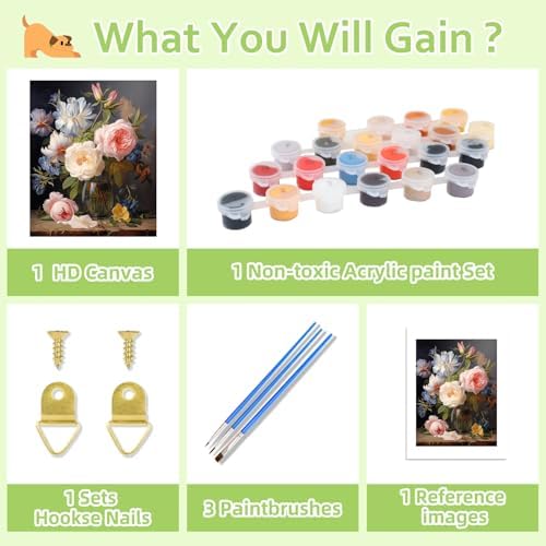 Reivworl Flowers Paint by Numbers Kit for Adults, Flowers Paint by Number for Adults, Adult Paint by Number Kits for Gifts and Home Wall Decor 16x20 Inch