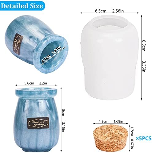 Larcenciel Jar Resin Molds Silicone with 5pcs Cork Lids, Cute Bottle Silicone Molds for Epoxy Resin, DIY Molds for Jar, Storage Bottle, Jewelry Candy Container, Flower Pot, Home Decoration Gifts