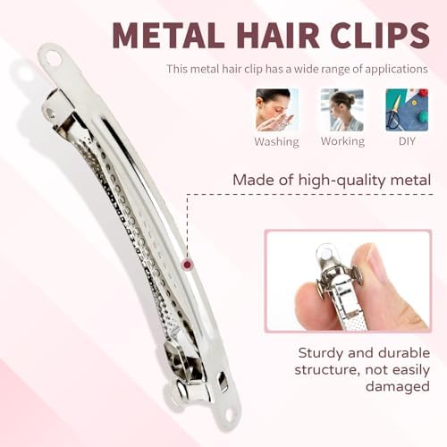 Dizila 50 Pack 8cm/3 Inch Plain Blank Silver Metal DIY Craft French Barrettes Automatic Spring Snap Hair Clips Clasps Accessories for Women Girls Teens