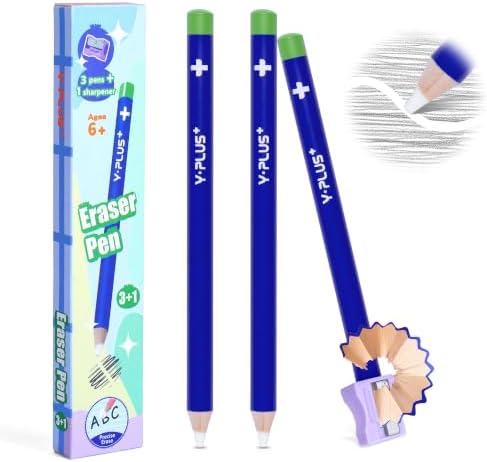YPLUS Detail Eraser Pencils with Sharpener, Blue, School Supplies, 3 Pcs
