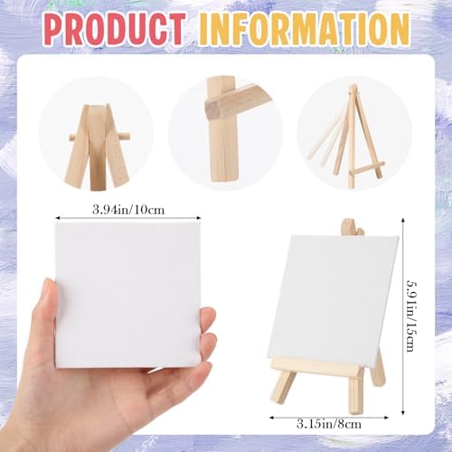 Motimind 36 Pcs 4 x 4 Mini Canvas and 6" Easel Set Bulk for Paint Party