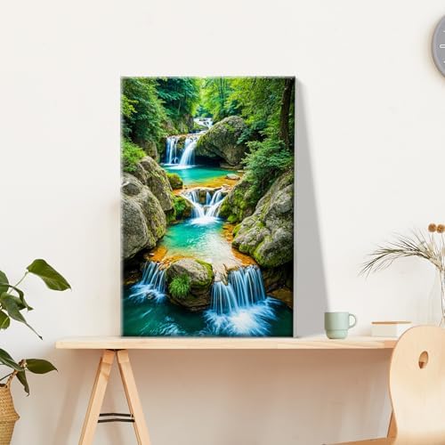 JOOZ Paint by Numbers Kit for Adults with Frame Waterfall 8x12 Inch