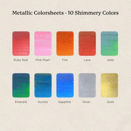 Viviva Travel Watercolor Sheets - Metallic 10 Colors, Portable Paint Set