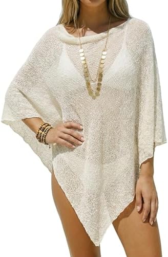 MAKABO Women's Off Shoulder Mesh Knit Cover Up Summer Beach Asymmetrical Vacation Bolero