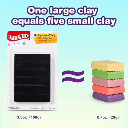 ifergoo 100g Black Polymer Clay, 3.5oz Oven Bake DIY Modeling Clay for Kids