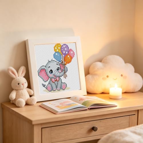 Elephant Stamped Cross Stitch Kits for Adults,Beginner Cross-stitch Kits