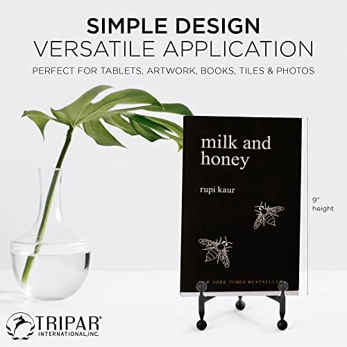 TRIPAR Modern Tripod Easel Display, Black Finish, Lightweight & Durable Design, Perfect for Displaying Pictures, Artwork, Plates, Tiles, & More, 8 Inch