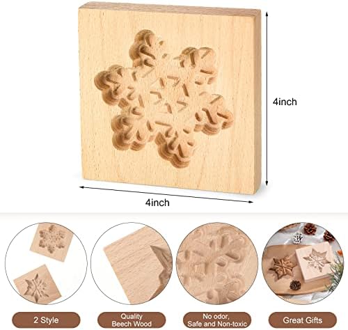 Meanplan Carved Wooden Cookie Mold, Baking Embossing Cookies Stamp Mold Cutter Funny 3D Heart Wood Rose Dessert Tools for Christmas Kitchen DIY Baking Tools(Snowflakes)