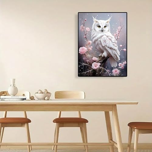 AIBOERL Diamond Art Kits for Adults，DIY Owl Diamond Painting Wall Decor | Round Drill Flower Diamond Painting for Beginners DIY Rhinestone 5D Diamond dots(Gemstone Craft)Wall Art Gift 12x16IN