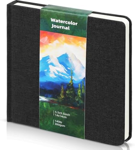2 Pcs 5.5in Watercolor Sketchbook Journal Square Watercolor Notebook Black