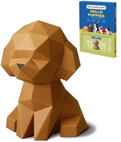 Teddy 3D Origami Paper Craft Kit, Easy DIY Pre-Cut Puppies Paper Sculpture Model for Adults, Cute Animal Handmade Home Decor Papercraft Gift Set for Beginners