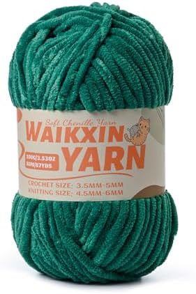 （Green） Super Soft Fuzzy Chenille Chunky Yarn for Crocheting, 100g (87yds) Fluffy Velvet Yarn for Hand Knitting Baby Blankets Weaving Craft