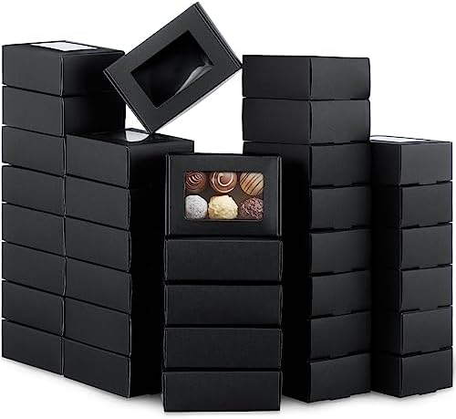 Zonon 300 Pcs Soap Boxes for Homemade Packaging, Mini Kraft Boxes with Window for Bakery Candy Soap Making Gift Packaging, 3.7x2.6x1.4 Inch (Black)