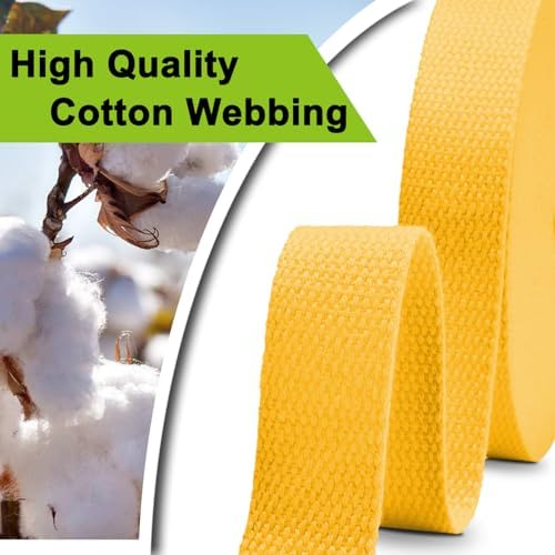 Cotton Webbing 1 Inch 12 Yards Yellow Cotton Webbing Straps for Bags Handles, 1 Inch Weave Webbing for Cloth Tote Bag Straps Making,Cloth Belt, DIY Crafts Decoration