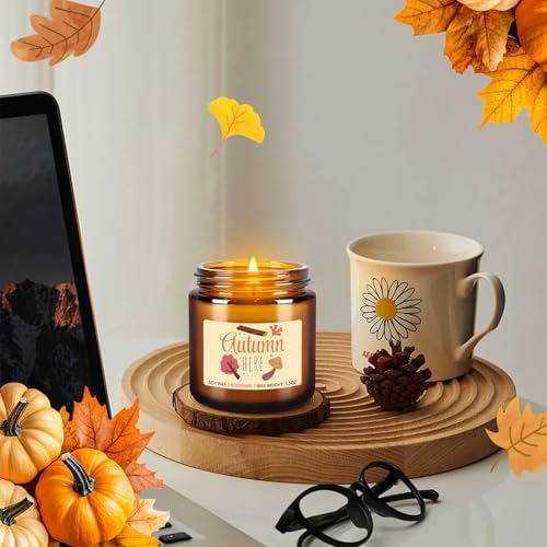 Autumn Harvest Scented Candles Gift Set – 12 Pack Fall Soy Wax Candles with Essential Oils, 3.5oz Amber Jar Candles for Home Decor, Thanksgiving & Halloween Gifts