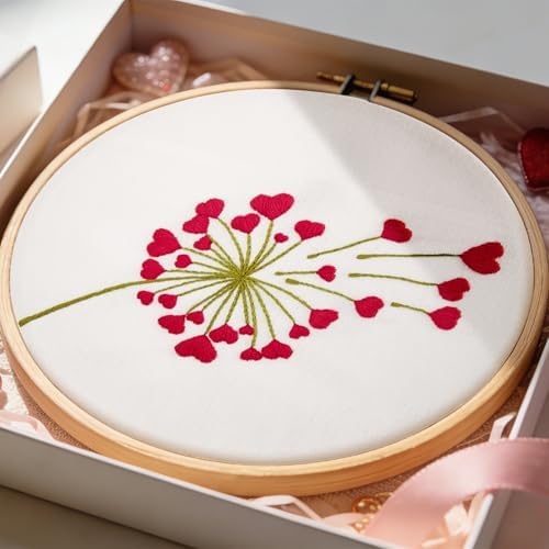 Lover Valentine's Embroidery Kits for Beginners Adults, Heart Shaped Hand Embroidery Kits, Cross Stitch Kits for Adult Anniversary Valentine's Gifts, Entire Set of Embroidery Supplies & Video Tutorial