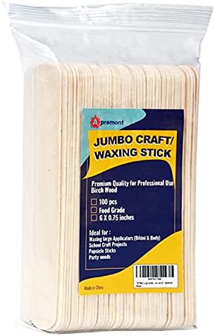 Apremont 100 Piece 6 Inch Large Jumbo Wooden Craft Sticks, Premium Natural Organic Wood for Waxing, Craft Project, Tongue Depressor, Popsicle, Ice Cream Stick,Woodcraft, Paint Stirrer and Art