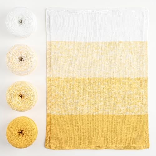 Baby Bloom Gradient Blanket Kit | 4 Balls Gradient Yarn, 50% Cotton & Viscose | Pattern Included | Revolution Fibers (Honey Bee Yellow)