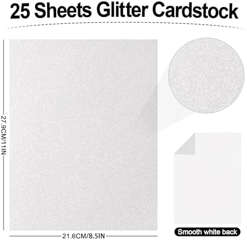 25 Sheets Sliver Glitter Cardstock 92lb Thick Sparkle Paper 8.5" x 11"
