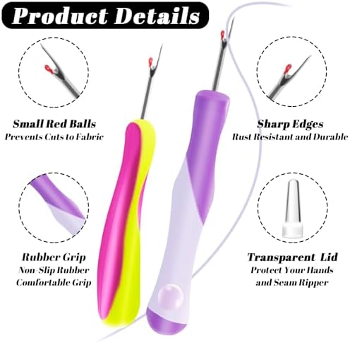 2 PCS Seam Rippers, Rippers for Sewing and Thread,Remover Stitch Tool for Hand Sewing, Knitting, Cross Stitching, Embroidery and Thread Removal(Purple + Green)