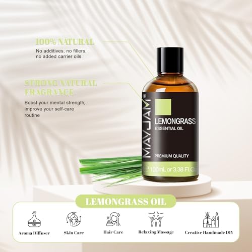 MAYJAM Lemongrass Essential Oil for Diffuser Soap Candle Making, 3.38FL.OZ