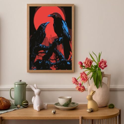 Auremi Ravens Paint by Number Kits for Adults,Gothic Paint by Number on Canvas with Frame DIY Painting with Number Acrylic Oil Paint Kits for Home Decor 8x12 Inch