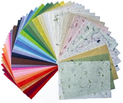 A5 Mixed Colors 50 Design 50 Sheets Natural Fiber Mulberry Tree, Mulberry paper Sheets Square Origami, Arts Folding Craft, Decoration, Paper for DIY Crafts. 8.3" x 5.8" (Mixed Colors Flowers etc., A5)