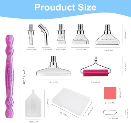 Diamond Painting Pen Kit - 7 Metal Tip Diamond Art Tools, 5D Diamond Painting Accessories for Adults Beginners, Resin Pen with Straight/Bent/Flat/Roller Nibs, Tray & Clay Wax