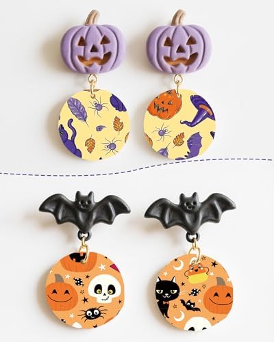 Puocaon Halloween Clay Transfer Paper - 18 Pcs Pumpkin Ghost Black Cat Wizard Art Design Transfer Sheets for Polymer Clay Halloween Themed Earrings Design Jewelry Making