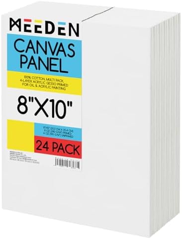 MEEDEN Canvas Boards for Painting White: 8"x10" 100% Cotton Canvas 24 Pack | Blank Paint Canvas Panels White Art Canvas Boards 8 Oz Gesso-Primed Artist Art Supplies for Oil Painting & Acrylic Pouring