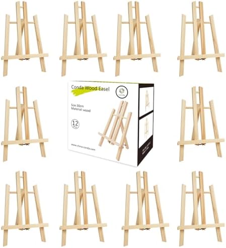 12Pack Wooden Tabletop Easel for Painting and Display, 11.8" Small Portable A-Frame Tripod Stand for 8x10 and 11x14 Canvas, Desk Easel for Photos, Students Kids Beginners