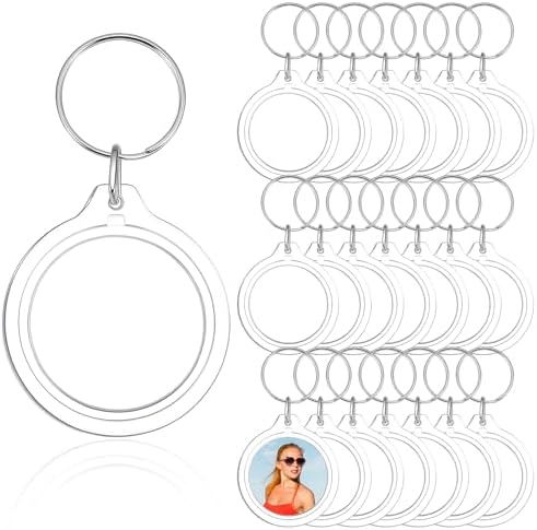 100 Pcs Photo Insert Keychain, Clear Acrylic Picture Keychains Round Blank Picture Frame Keyring Holder for DIY Crafts Wedding Bridal Party Favors Small Business Branding