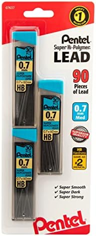 Pentel C27BPHB3K6 Super Hi-Polymer Lead Refills, 0.7mm, HB, Black, 30 per Tube (Pack of 3 Tubes)